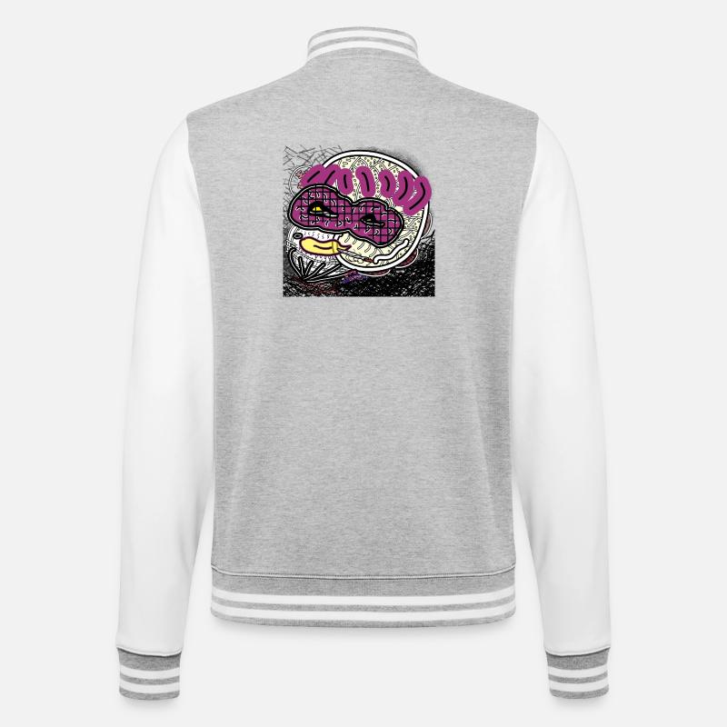 Comic-Mann - College-Sweatjacke - Grau meliert/Weiß