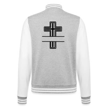 Croix monogramme - Veste Teddy - gris chiné / blanc - Dos - Marisol (170cm)