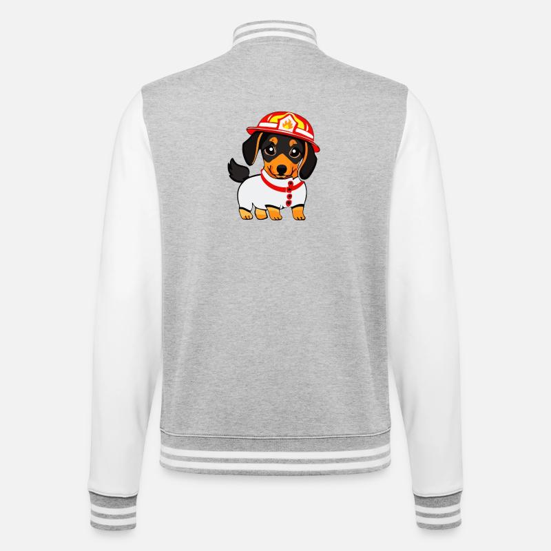 Dachshund as firefighter - College Sweat Jacket - heather grey/white