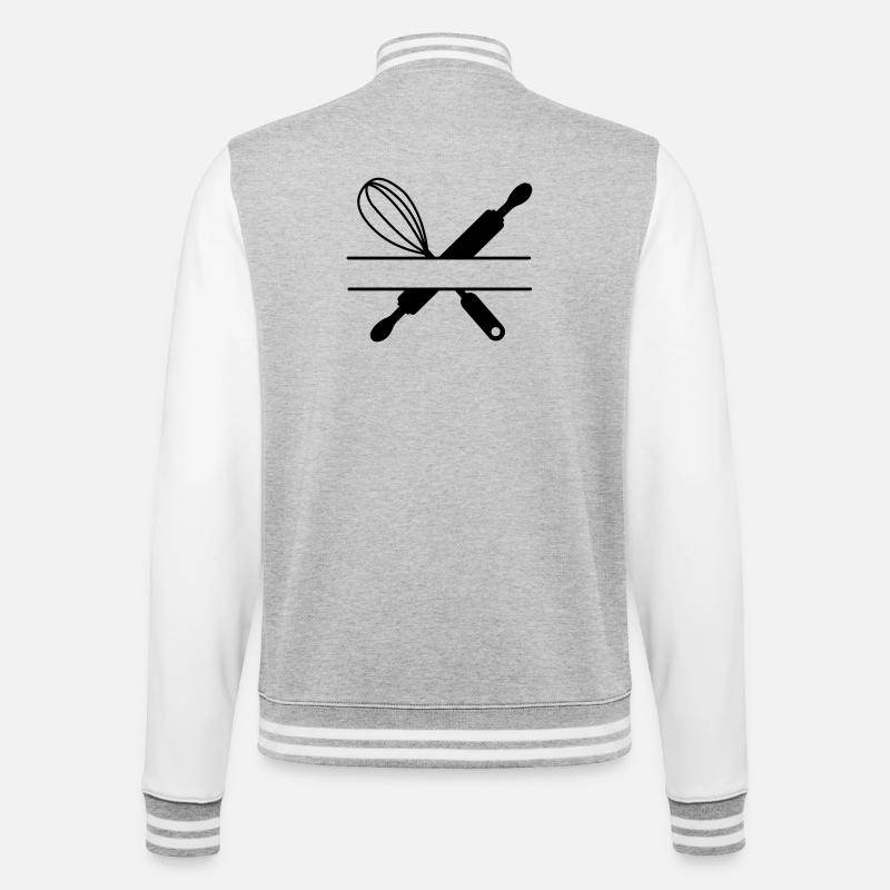 Bannertext, Nudelholz und Schneebesen - College-Sweatjacke - Grau meliert/Weiß