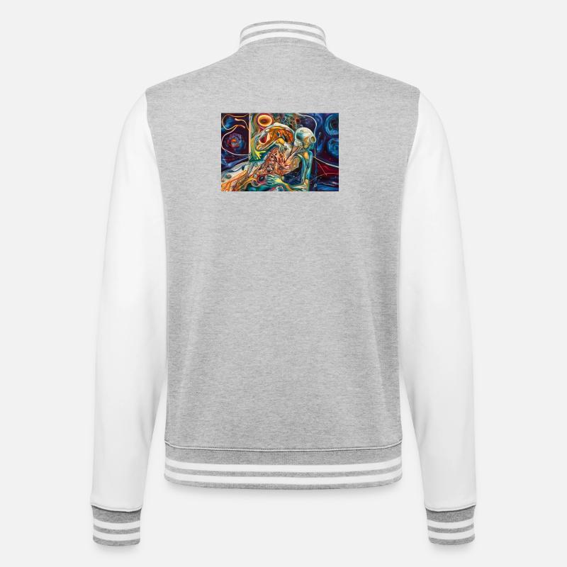 Neon Skeleton in Cosmic Embrace - College Sweat Jacket - heather grey/white