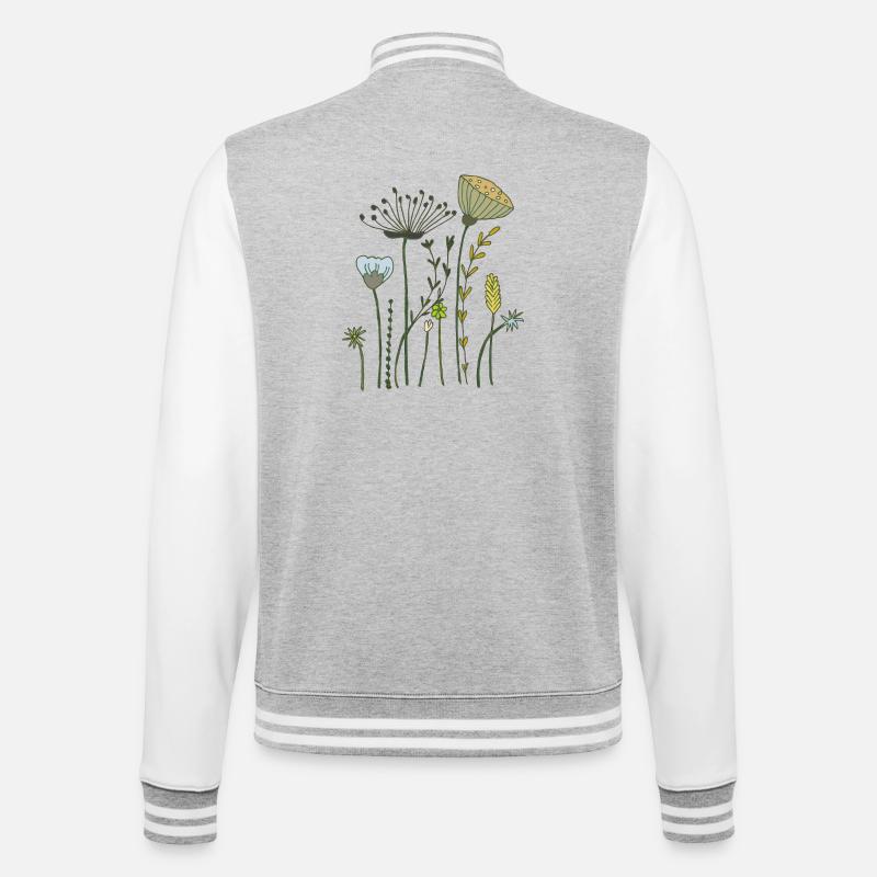 trockenblumen - College-Sweatjacke - Grau meliert/Weiß