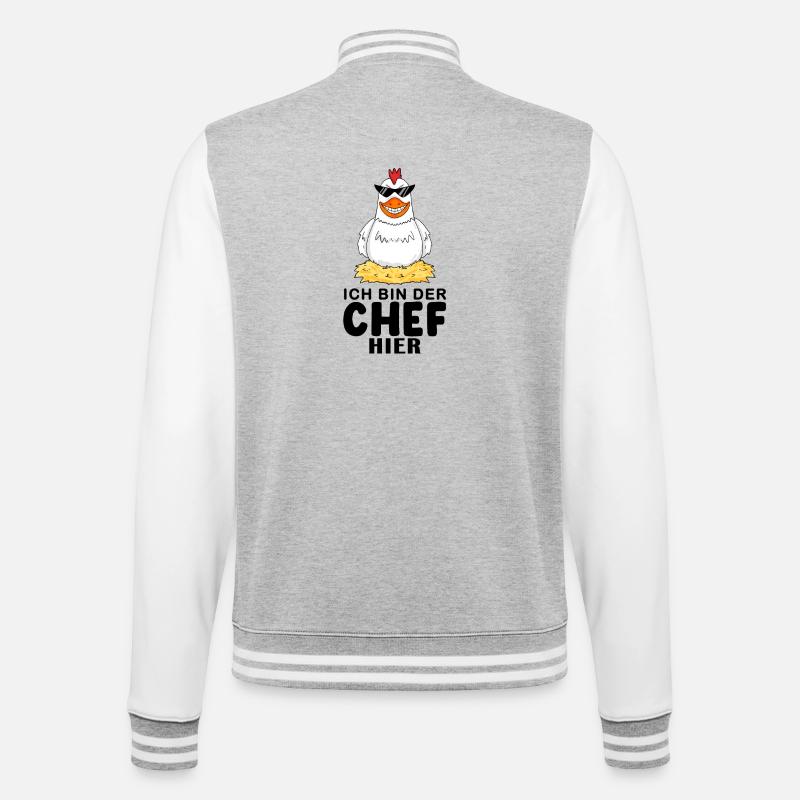 cooles Huhn Chef Spruch - College-Sweatjacke - Grau meliert/Weiß