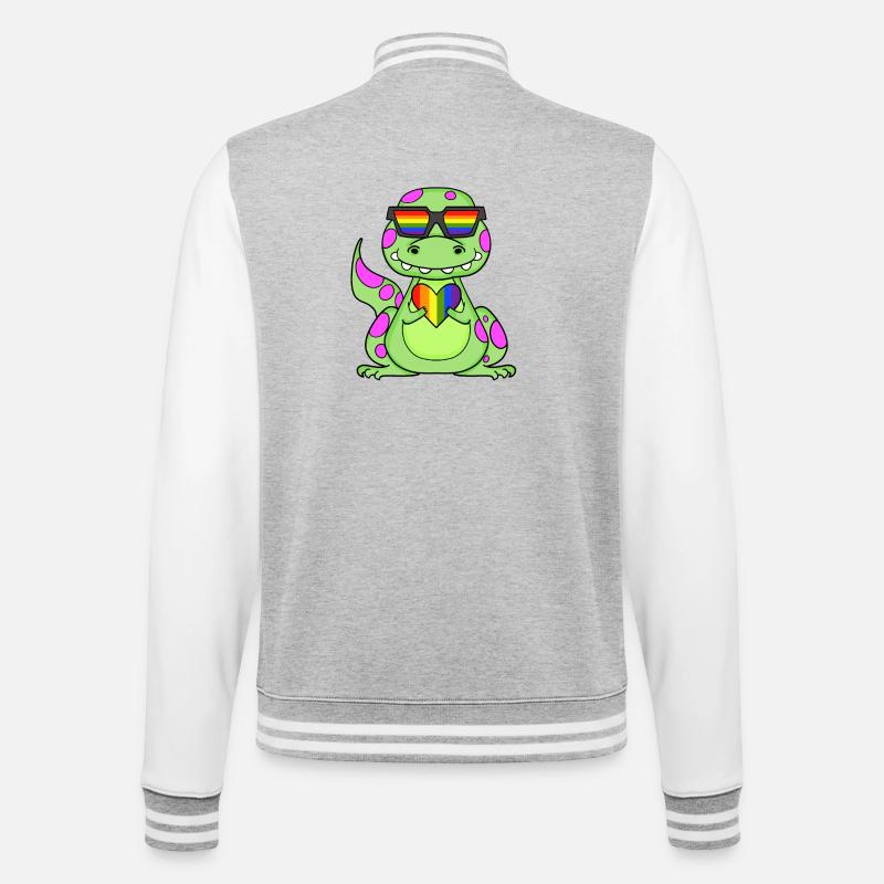 Dino Regenbogen Herz - College-Sweatjacke - Grau meliert/Weiß