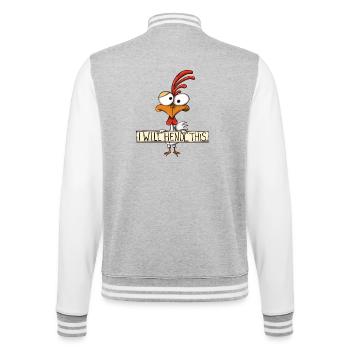 I will hendl this - Hahn, lustiger Spruch - College-Sweatjacke - Grau meliert/Weiß - Hinten - Marisol (170cm)