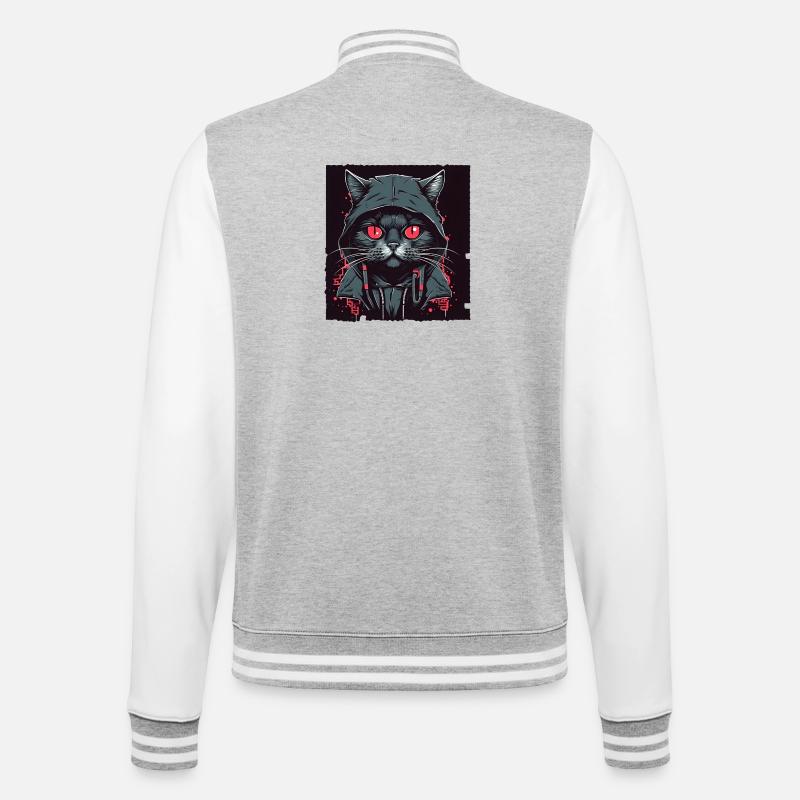 Hacker cat - College-Sweatjacke - Grau meliert/Weiß