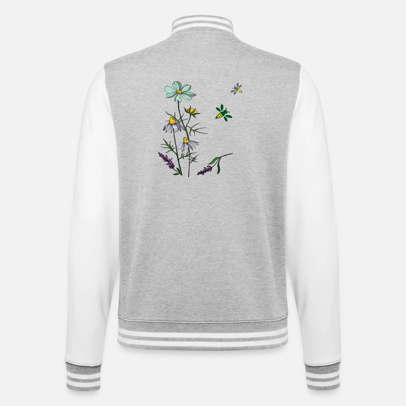 Herbes, camomille, abeilles - Veste Teddy - gris chiné / blanc