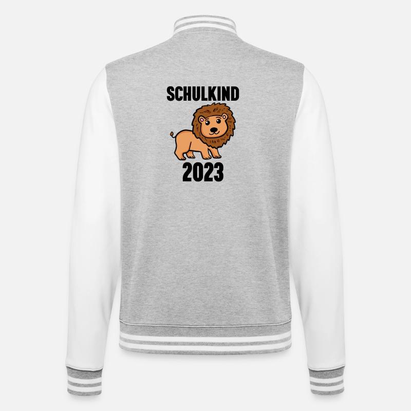 Schuldkind Einschulung 2023 - College-Sweatjacke - Grau meliert/Weiß