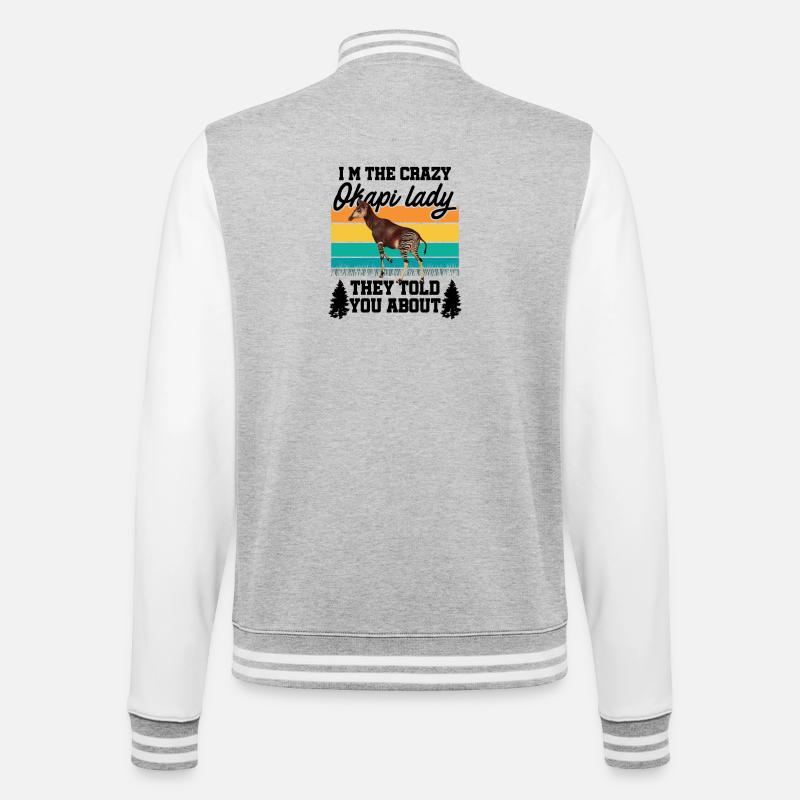 Ich bin die verrückte Okapi Lady - College-Sweatjacke - Grau meliert/Weiß