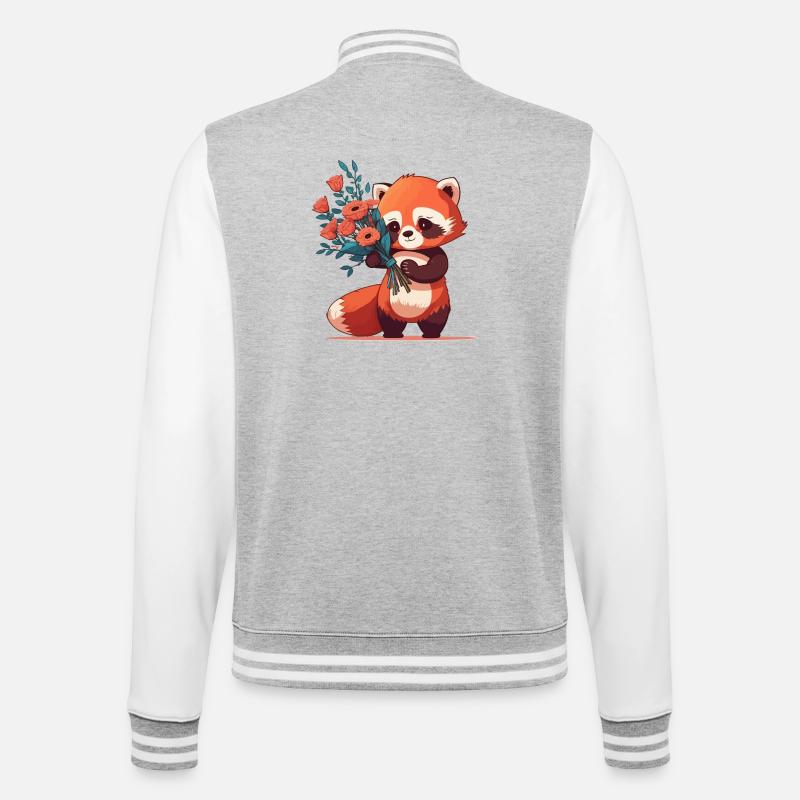 red panda with flowers - College Sweat Jacket - heather grey/white
