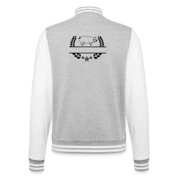 Transparentes Schwein im Lorbeerkranz. - College-Sweatjacke - Grau meliert/Weiß - Hinten - Marisol (170cm)