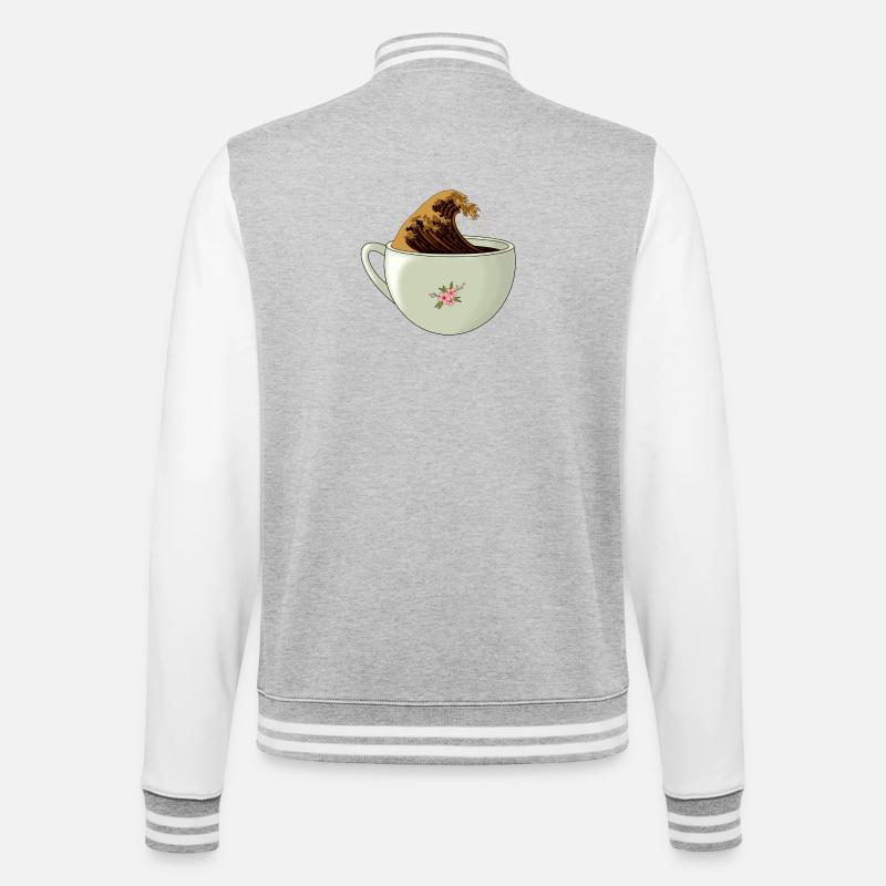Die große Welle Koffein - College-Sweatjacke - Grau meliert/Weiß