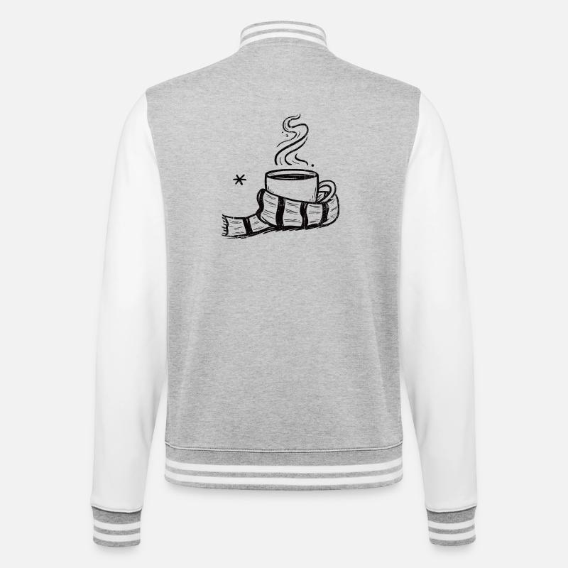 Gemütlicher Dampfbecher mit Schal - College-Sweatjacke - Grau meliert/Weiß