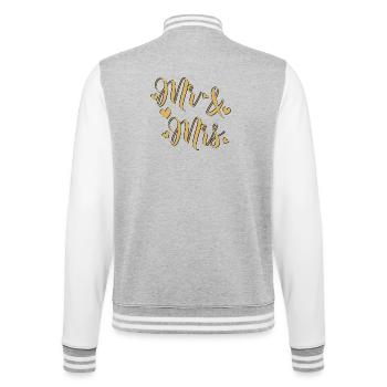Herr und Frau Gold auf Schwarz - College-Sweatjacke - Grau meliert/Weiß - Hinten - Marisol (170cm)