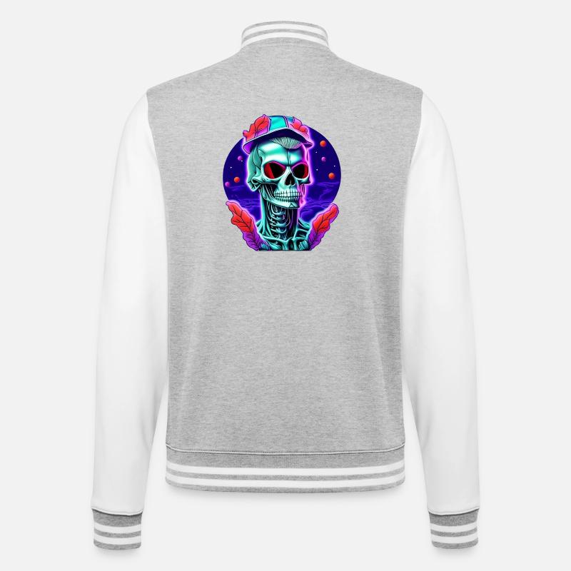Skelett mit Kappe - College-Sweatjacke - Grau meliert/Weiß