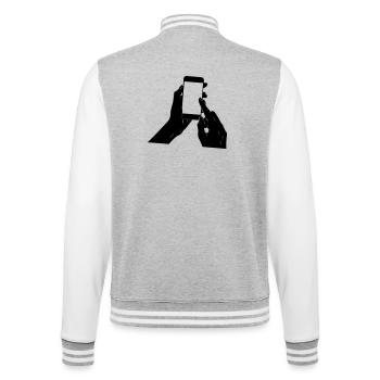smartphone in your hands - College Sweat Jacket - heather grey/white - Back - Marisol (170cm)