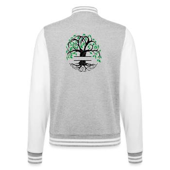Yggdrasil der Baum des Lebens mit Namensschild - College-Sweatjacke - Grau meliert/Weiß - Hinten - Marisol (170cm)