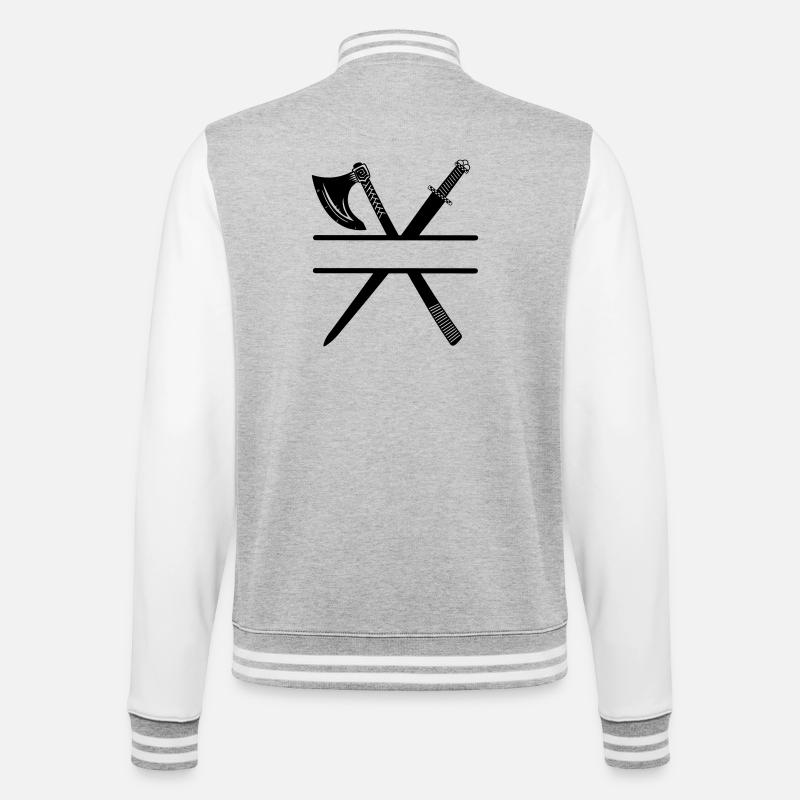 Wikinger Axt Schwert - College-Sweatjacke - Grau meliert/Weiß