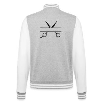 Text banner logo hairdresser open scissors - College Sweat Jacket - heather grey/white - Back - Marisol (170cm)