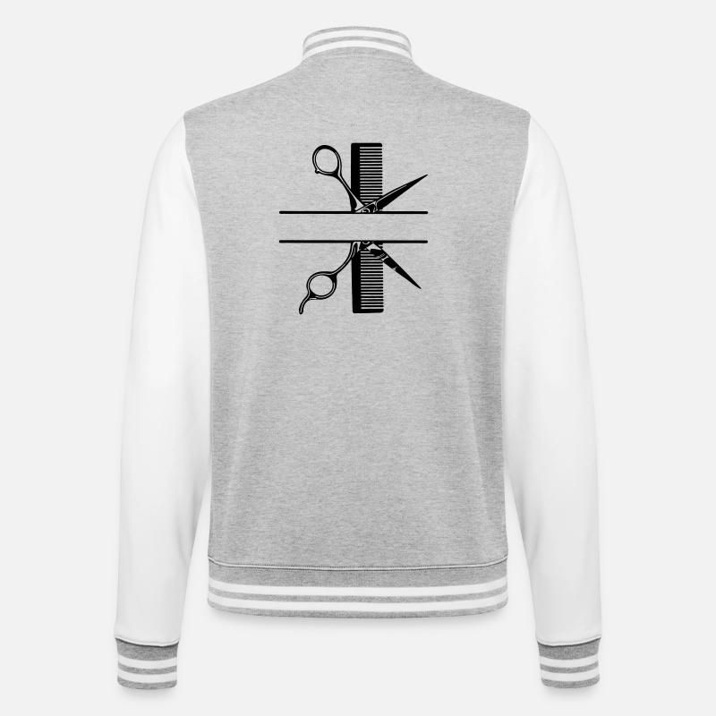 Scissors with comb text banner - College Sweat Jacket - heather grey/white