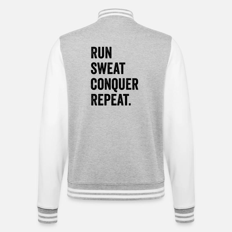 Courir. Sueur. Conquérir. Répéter. - Veste Teddy - gris chiné / blanc