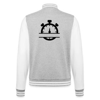 Stoppuhr mit Banner - College-Sweatjacke - Grau meliert/Weiß - Hinten - Marisol (170cm)