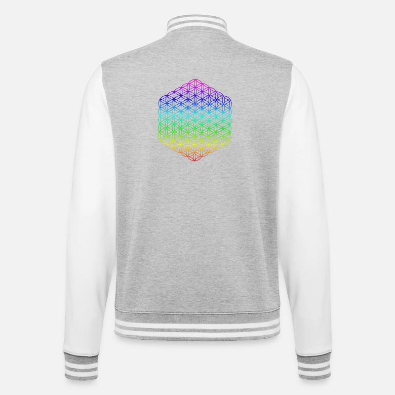 Blume des Lebens - 5. Dimension - Mandala - College-Sweatjacke - Grau meliert/Weiß