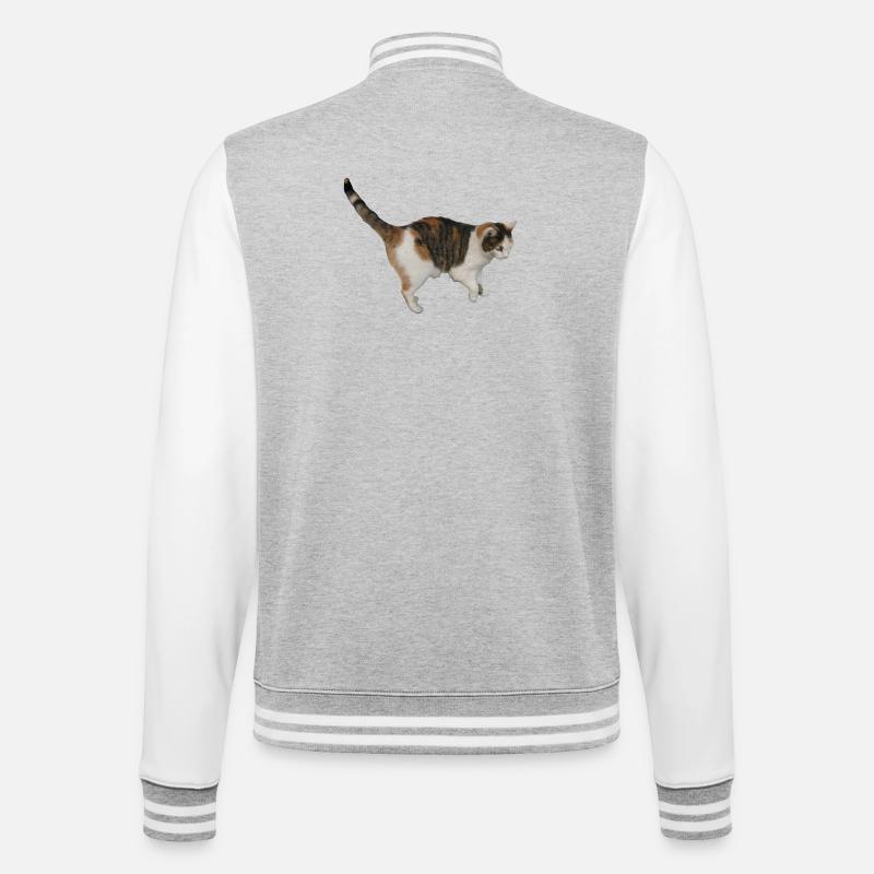 Katze - College-Sweatjacke - Grau meliert/Weiß