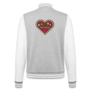 "Jahrmarkt-Liebe" - Schmusekatze pink - College-Sweatjacke - Grau meliert/Weiß - Hinten - Marisol (170cm)