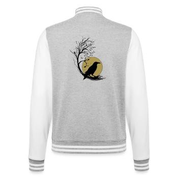 Corbeau Pleine Lune Arbre Magique Automne Gothique Wicca - Veste Teddy - gris chiné / blanc - Dos - Marisol (170cm)