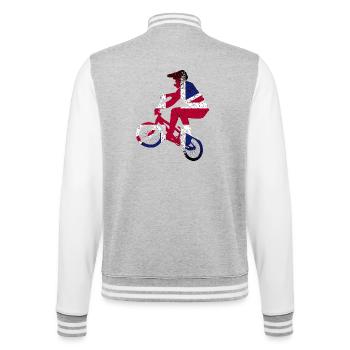Silhouette du cycliste Union Jack - Veste Teddy - gris chiné / blanc - Dos - Marisol (170cm)