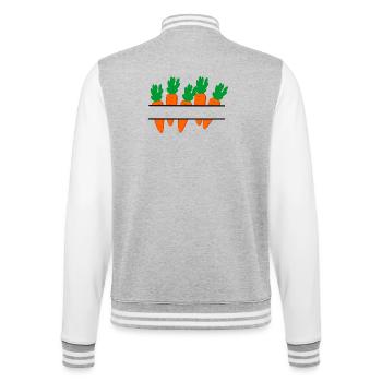 Karottenbanner mit orangefarbenen Karotten - College-Sweatjacke - Grau meliert/Weiß - Hinten - Marisol (170cm)