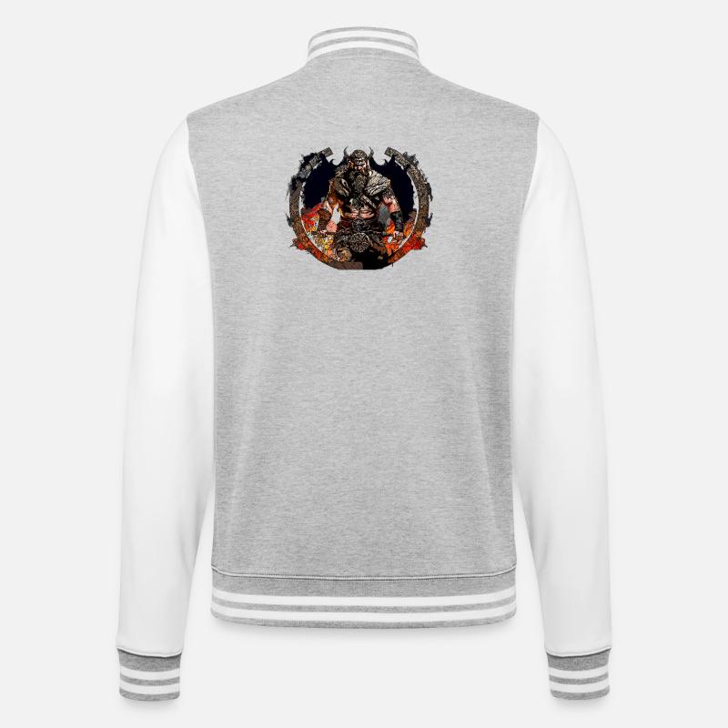 Viking Krieger im Feuerkreis - College-Sweatjacke - Grau meliert/Weiß