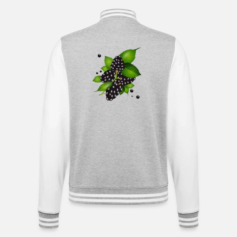 wunderschöne dunkelviolette Brombeeren mit Blätter - College-Sweatjacke - Grau meliert/Weiß