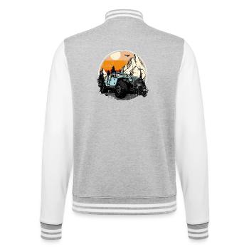 Sunset Trails Jeep in Pines - College Sweat Jacket - heather grey/white - Back - Marisol (170cm)