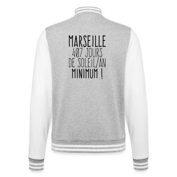 Marseille 407 jours de soleil par an  - Veste Teddy - gris chiné / blanc - Dos - Marisol (170cm)