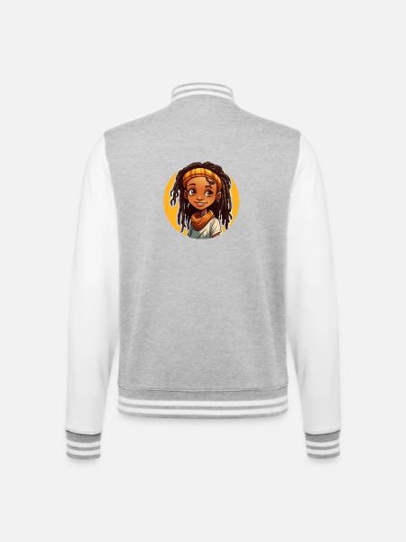 Lässiger Dreadlocks-Stil mit bunter Kopfbedeckung - College-Sweatjacke - Grau meliert/Weiß