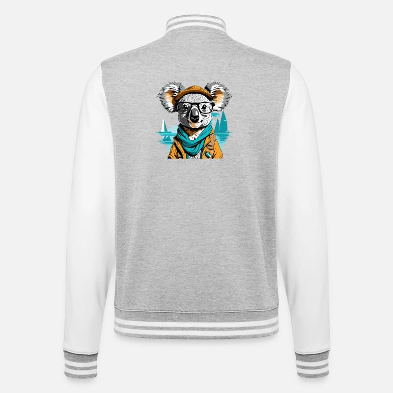 Expeditions-Koala am Meer - Illustration - College-Sweatjacke - Grau meliert/Weiß