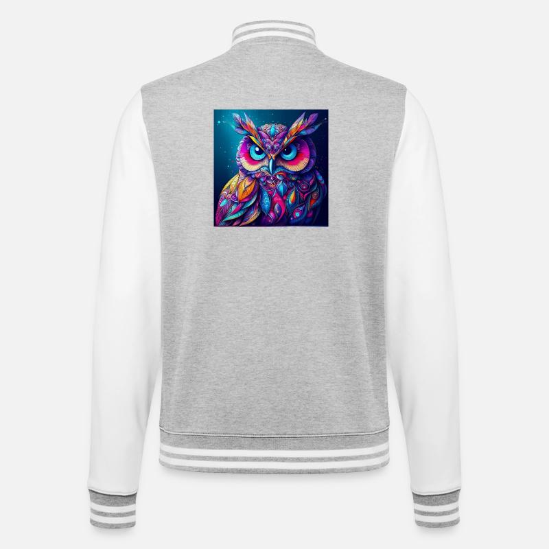 Eule - College-Sweatjacke - Grau meliert/Weiß