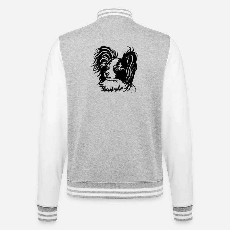 Papillon Kopf - College-Sweatjacke - Grau meliert/Weiß