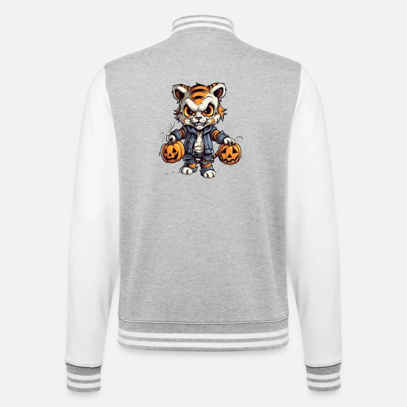 Creepy Cat Witch with Pumpkins - College Sweat Jacket - heather grey/white