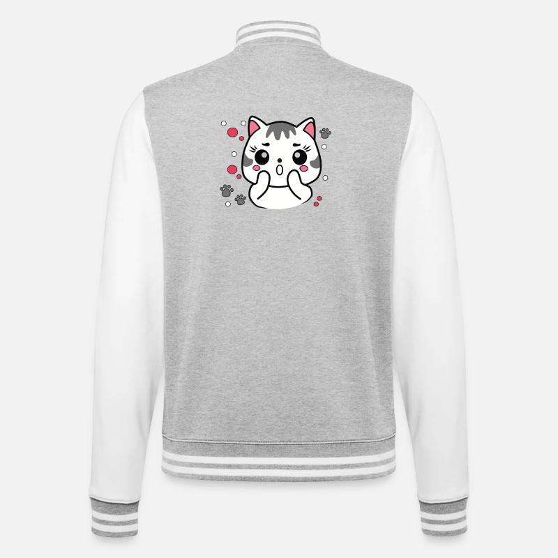 Chat mignon surpris - Veste Teddy - gris chiné / blanc