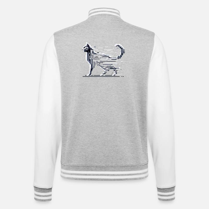Pixel Katze - College-Sweatjacke - Grau meliert/Weiß