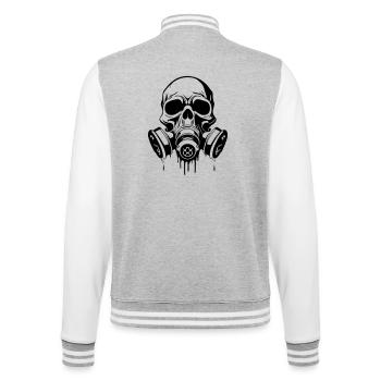 Skull with gas mask – dark urban art motif - College Sweat Jacket - heather grey/white - Back - Marisol (170cm)