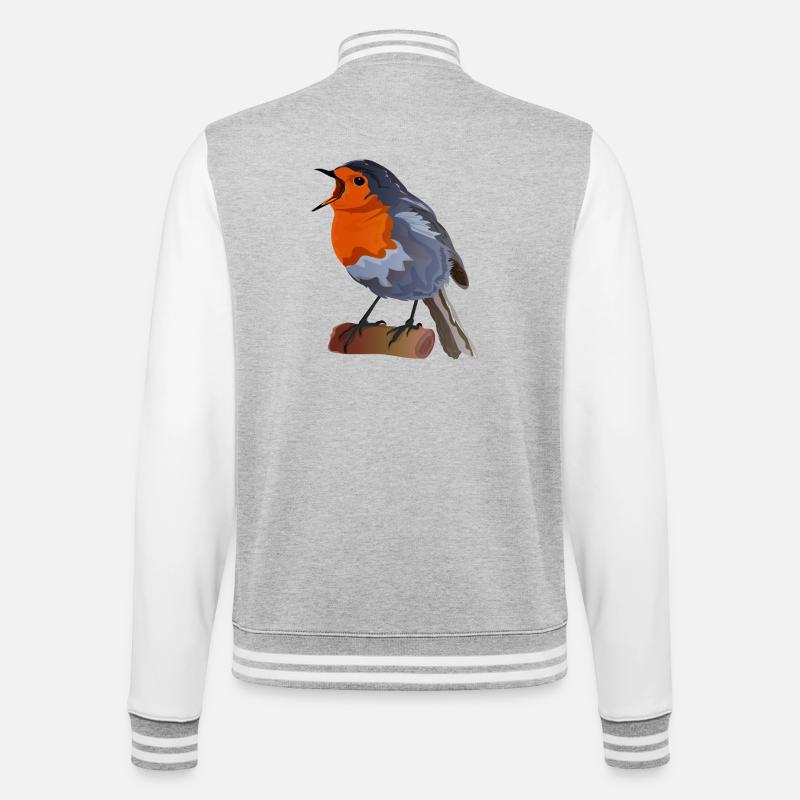 Robin Bird Illustration on Textile - College Sweat Jacket - heather grey/white