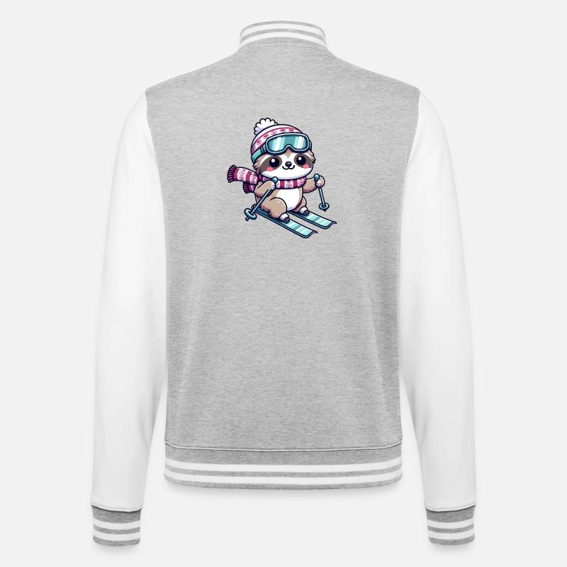 Cute Comic Sloth Skiing - College Sweat Jacket - heather grey/white