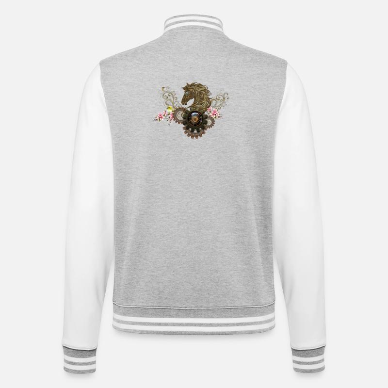 Dieses einzigartige Steampunk-Pferd mit Blumen - College-Sweatjacke - Grau meliert/Weiß
