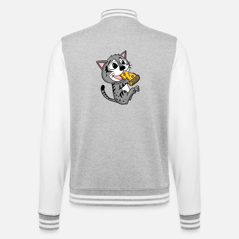 Katze Pizza - College-Sweatjacke - Grau meliert/Weiß