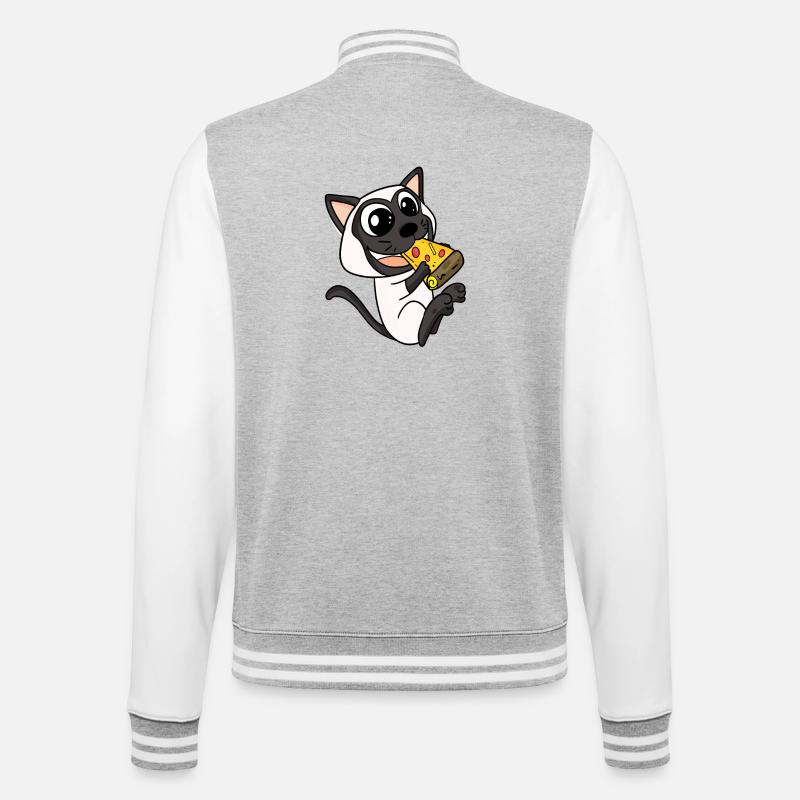 Siamese Cat Cat Pizza - College Sweat Jacket - heather grey/white