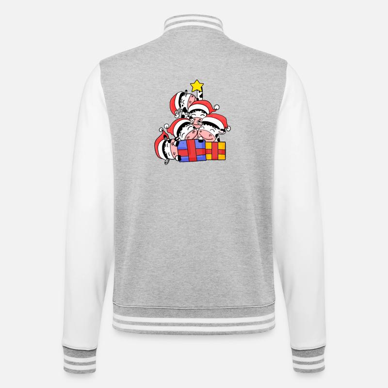 Kuh Baum Weihnachten Weihnachtsbaum - College-Sweatjacke - Grau meliert/Weiß